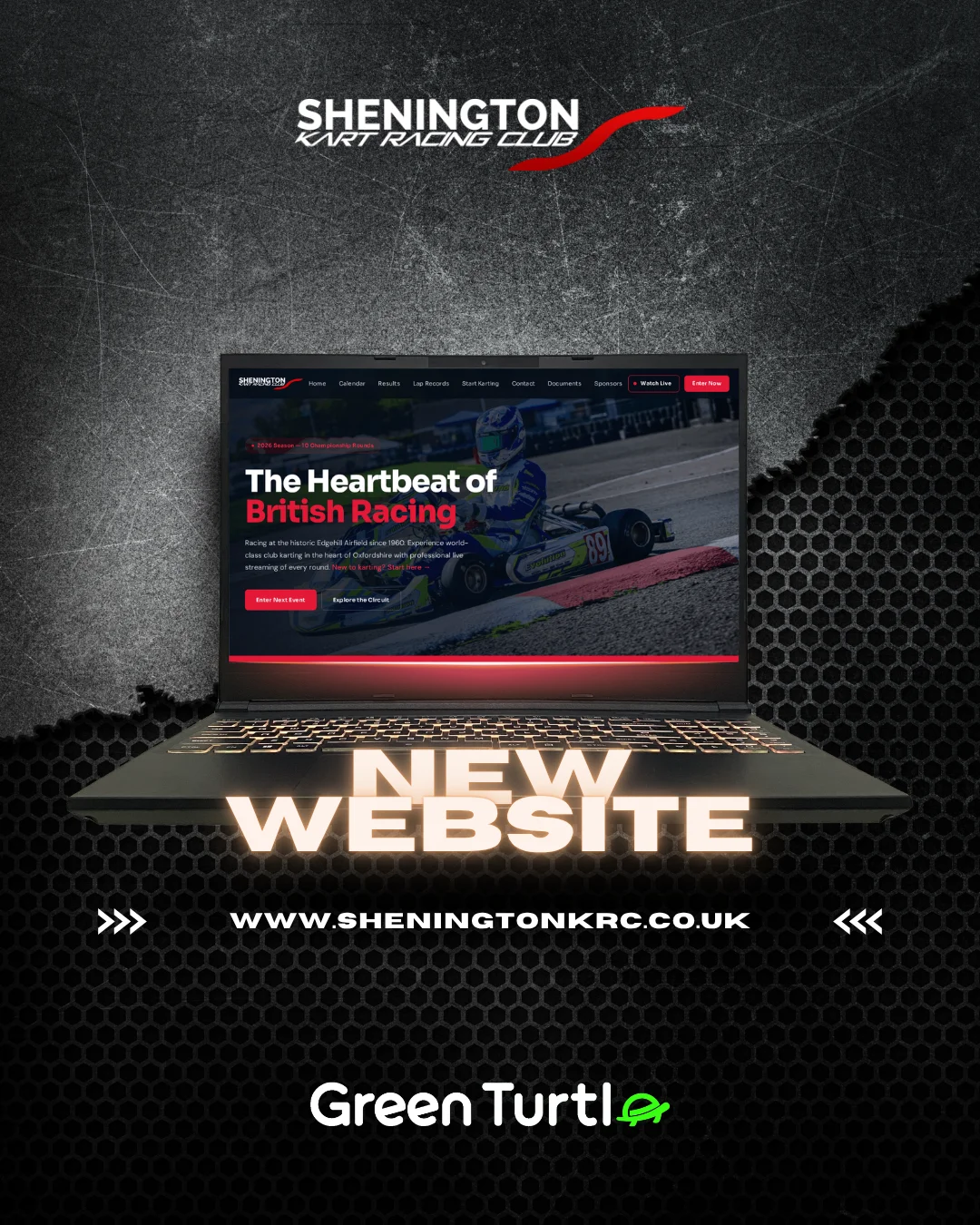 Shenington Kart Racing Club new website launch graphic