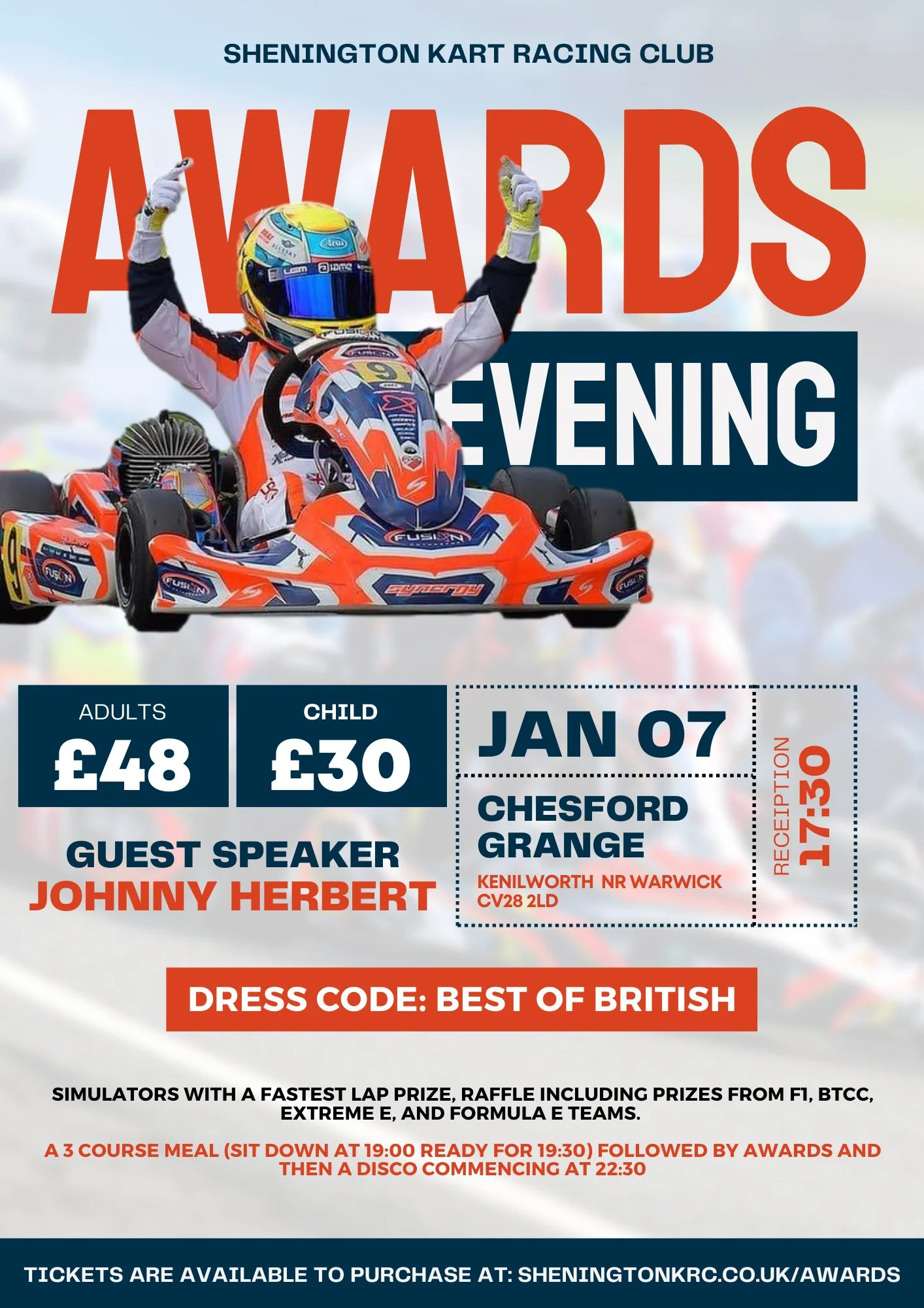 Shenington Kart Racing Club awards evening poster with guest speaker Johnny Herbert