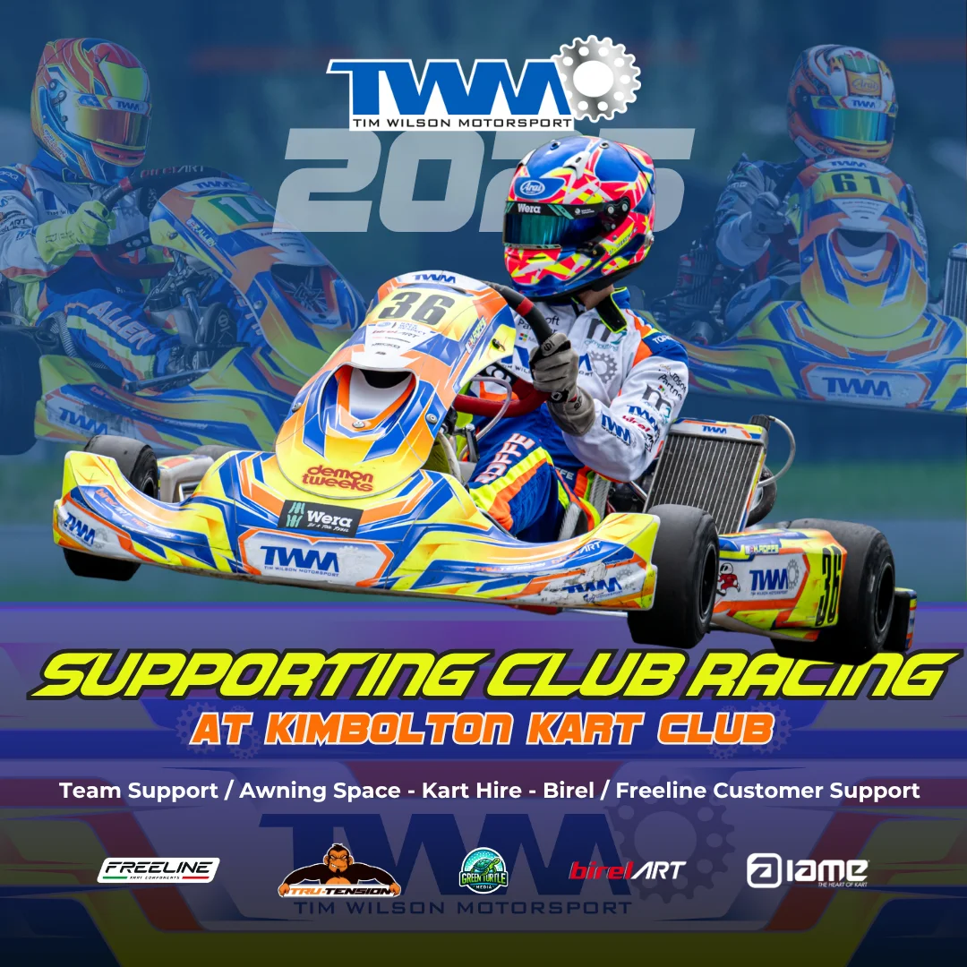 TW Motorsport 2025 club racing support at Kimbolton Kart Club graphic