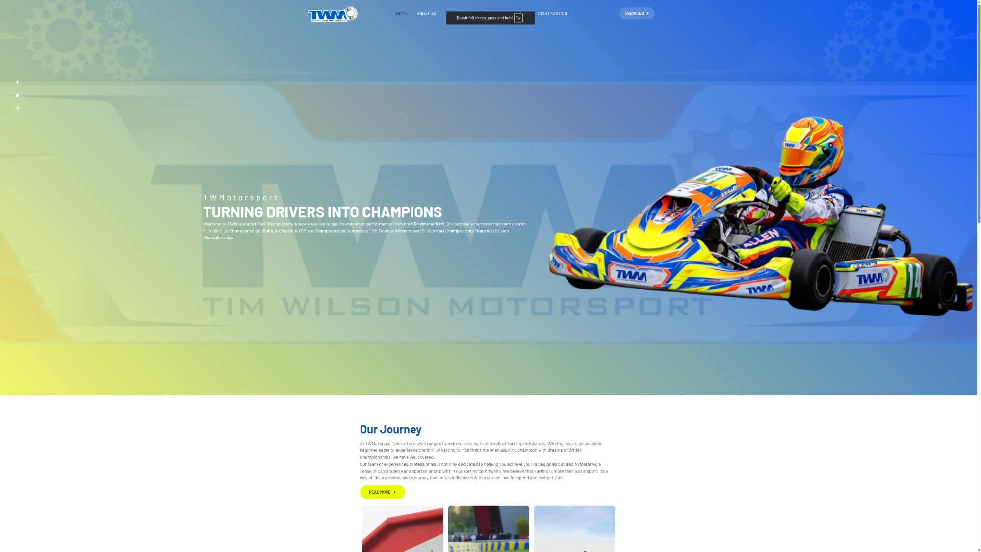 TW Motorsport kart racing team website
